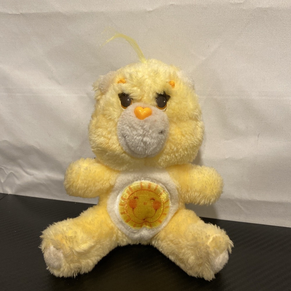 1980s Vintage 6" Yellow Funshine Plush Care‎ Bear Stuffed Animal